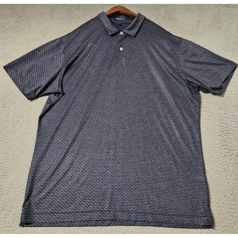 Peter Millar Car Polo Shirt Mens XL Blue Geometric Crown Crafted Golf MS21EK507S - Picture 2 of 9